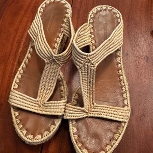Carrie Forbes Stylish Tan Woven Wedge Sandals